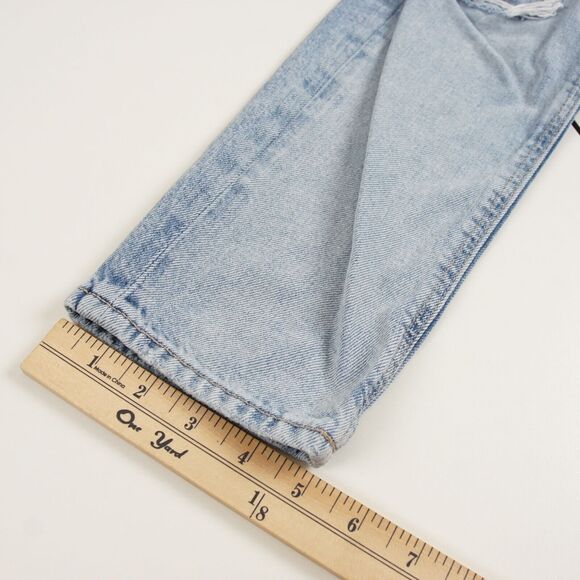 American Eagle Mom Straight Slashed Sky Light Wash Blue Jeans 000 Regular - Picture 8 of 12